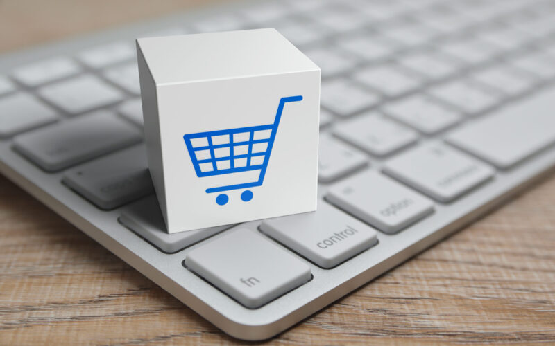 Shopping,Cart,Flat,Icon,On,White,Block,Cube,With,Modern